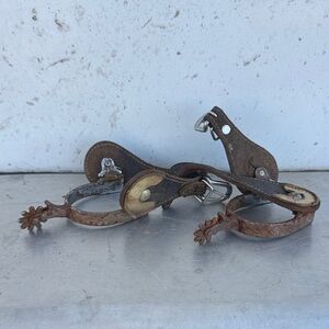 Brown Leather Cowboy Spurs with Rowel - Unbranded